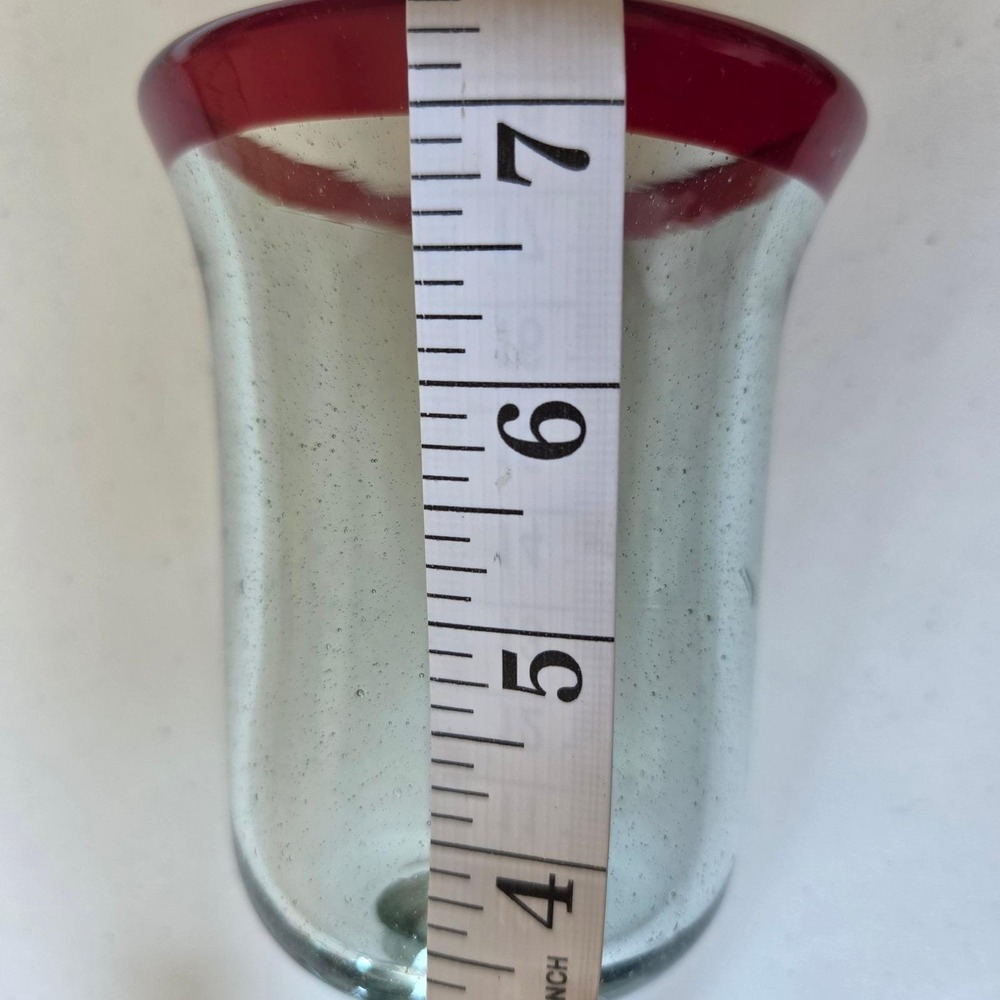 1SourceInc Handblown Seeded Glass Goblets Red Green Rim Christmas Set of 2 - Picture 4 of 7